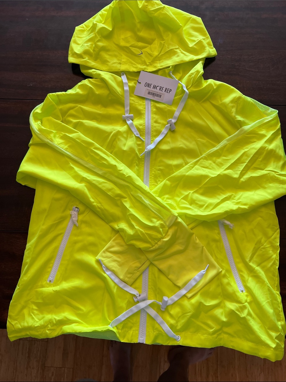 One More Rep Women' Neon Yellow Hooded Windbreaker Jacket